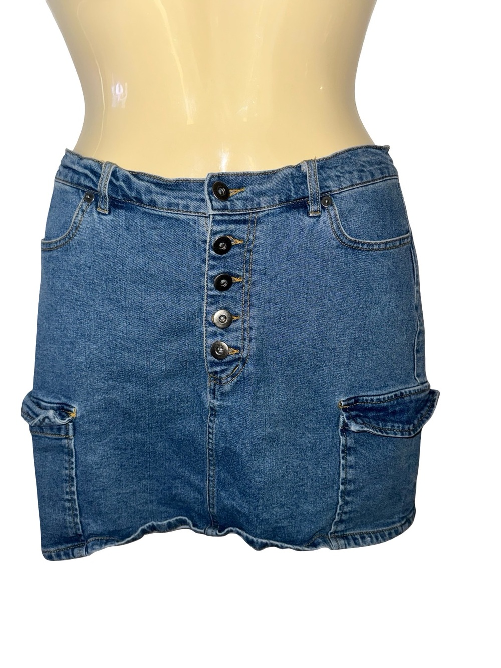 LOVE TREE Denim Mini Skirt in Medium Blue Y2K style